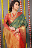 Pure Tissue Silk Green Kanjivaram Saree Contrast Jari With Figure Design