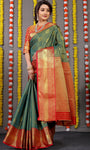 Pure Tissue Silk Green Kanjivaram Saree Contrast Jari With Figure Design