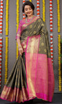 Pure Tissue Silk Mahendi Kanjivaram Saree Contrast Jari With Figure Design