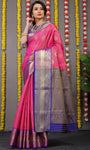 Pure Tissue Silk Pink Kanjivaram Saree Contrast Jari With Figure Design