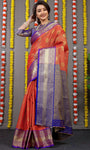 Pure Tissue Silk Red Kanjivaram Saree Contrast Jari With Figure Design