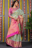 Pure Tissue Silk Sky Kanjivaram Saree Contrast Jari With Figure Design