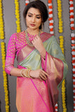 Pure Tissue Silk Sky Kanjivaram Saree Contrast Jari With Figure Design