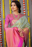 Pure Tissue Silk Sky Kanjivaram Saree Contrast Jari With Figure Design