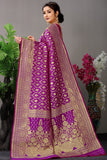 Purple Pure Silk Kanjivaram Saree With Gold Jari Weaving