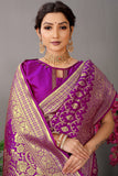 Purple Pure Silk Kanjivaram Saree With Gold Jari Weaving