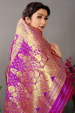 Purple Pure Silk Kanjivaram Saree With Gold Jari Weaving