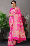 Pink Pure Silk Kanjivaram Saree With Gold Jari Weaving