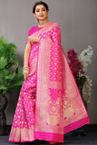 Pink Pure Silk Kanjivaram Saree With Gold Jari Weaving