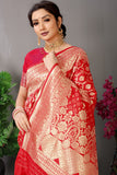 Red Pure Silk Kanjivaram Saree With Gold Jari Weaving