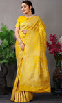 Yellow Pure Silk Kanjivaram Saree With Gold Jari Weaving