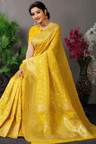 Yellow Pure Silk Kanjivaram Saree With Gold Jari Weaving