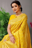 Yellow Pure Silk Kanjivaram Saree With Gold Jari Weaving