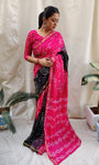 Pink And Black Pure Silk Original Bandhani Saree