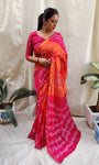 Pink And Orange Pure Silk Original Bandhani Saree