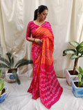 Pink And Orange Pure Silk Original Bandhani Saree