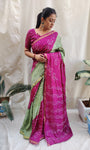 Pink And Pista Pure Silk Original Bandhani Saree