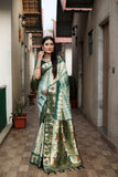 Green Beautiful Soft Silk Sibory Print With Gold Zari Weaving