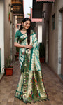 Green Beautiful Soft Silk Sibory Print With Gold Zari Weaving