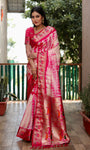 Pink Beautiful Soft Silk Sibory Print With Gold Zari Weaving