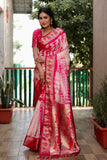 Pink Beautiful Soft Silk Sibory Print With Gold Zari Weaving