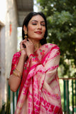 Pink Beautiful Soft Silk Sibory Print With Gold Zari Weaving