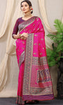 Pink Pure Silk Kalamkari Saree Gold Jari With Embossed Design