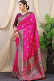 Pink Pure Silk Kalamkari Saree Gold Jari With Embossed Design