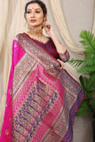 Pink Pure Silk Kalamkari Saree Gold Jari With Embossed Design