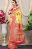 Yellow Pure Silk Kalamkari Saree Gold Jari With Embossed Design