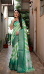 Green Soft Dola Silk saree with all over Sibory Pattern Digital prints