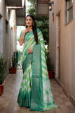 Green Soft Dola Silk saree with all over Sibory Pattern Digital prints