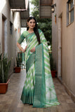 Green Soft Dola Silk saree with all over Sibory Pattern Digital prints