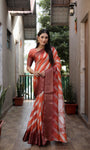 Orange Soft Dola Silk saree with all over Sibory Pattern Digital prints