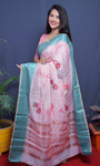 Pink Handloom Linen Silk Saree With Silver Zari Weaving