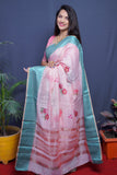 Pink Handloom Linen Silk Saree With Silver Zari Weaving