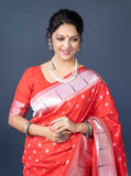 Red Beautiful Soft Pure Silk Paithani Saree With Zari Weaving