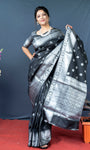 Black Lichi Soft Silk Banarasi Saree With Silver Zari Weaving