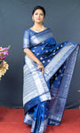 Royal Blue Lichi Soft Silk Banarasi Saree With Silver Zari Weaving