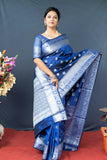 Royal Blue Lichi Soft Silk Banarasi Saree With Silver Zari Weaving