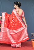 Red Lichi Soft Silk Banarasi Saree With Silver Zari Weaving