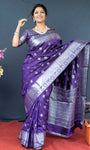 Purple Lichi Soft Silk Banarasi Saree With Silver Zari Weaving