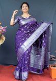 Purple Lichi Soft Silk Banarasi Saree With Silver Zari Weaving