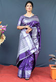 Purple Lichi Soft Silk Banarasi Saree With Silver Zari Weaving