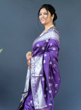 Purple Lichi Soft Silk Banarasi Saree With Silver Zari Weaving