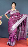 Wine Lichi Soft Silk Banarasi Saree With Silver Zari Weaving