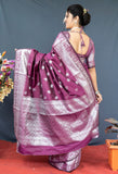 Wine Lichi Soft Silk Banarasi Saree With Silver Zari Weaving