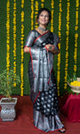 Black Pure Lichi Silk Banarasi Saree With Silver Zari Weaving