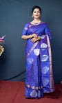 Royal Blue Handloom Linen Silk Saree With Silver Zari Weaving