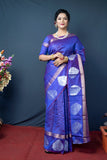 Royal Blue Handloom Linen Silk Saree With Silver Zari Weaving